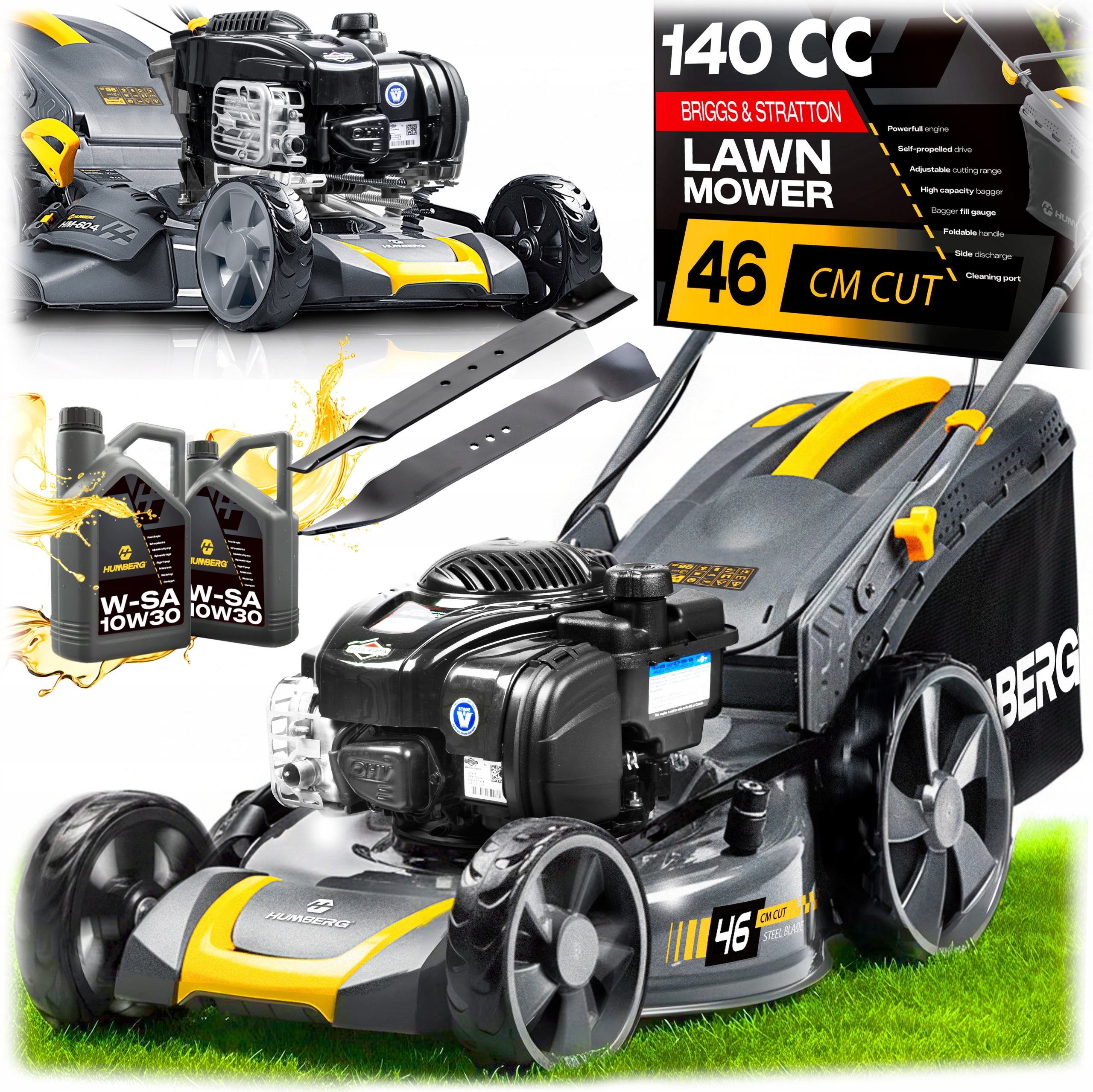 Benzínová kosačka na trávu HUMBERG 46 cm Briggs & Stratton 2,01 kW 70 l